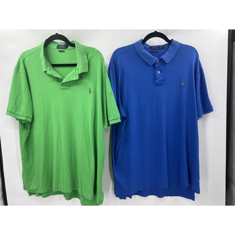 Polo Ralph Lauren Old Money Pima Cotton Polo Shirt Mens XXL Green Blue Lot 2pk - Picture 2 of 10